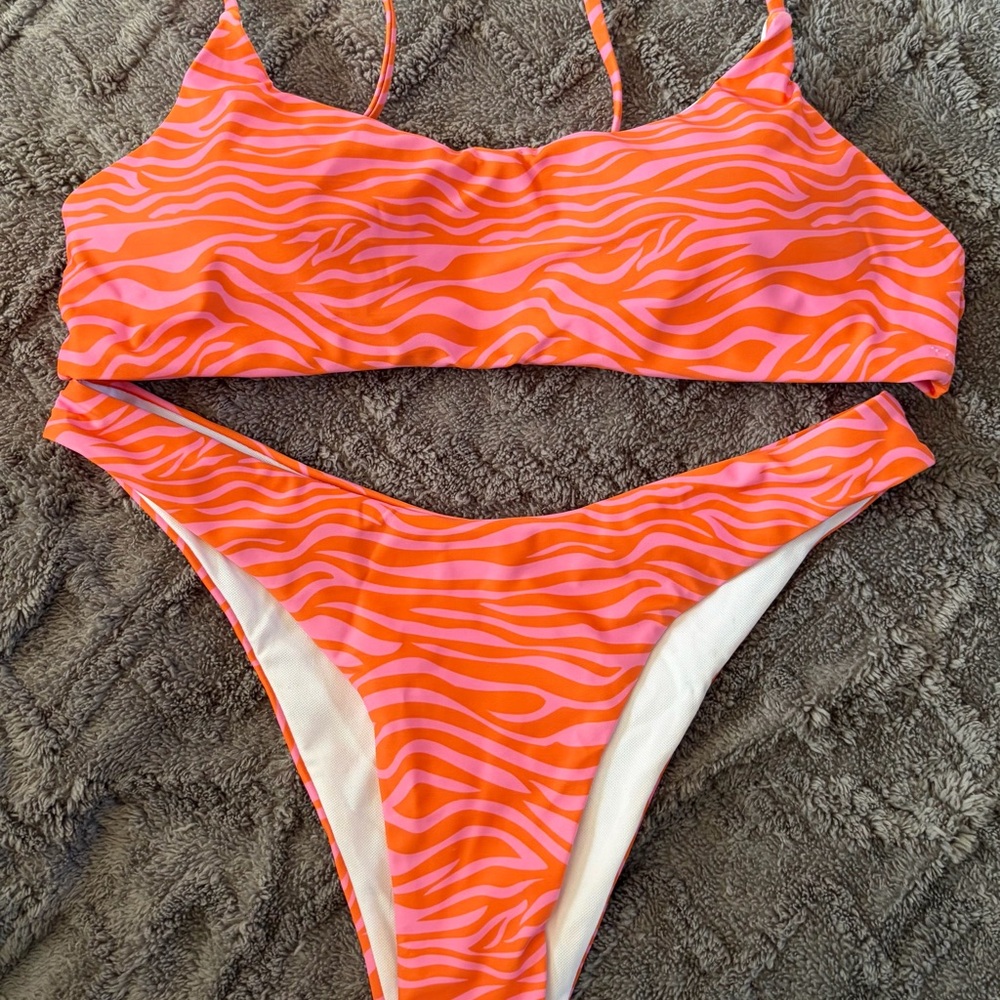 SHEIN Orange and Pink Zebra Bikini